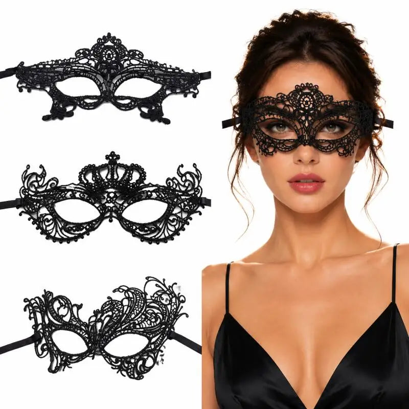Black Lace Masquerade Eye Mask with Ribbon Ties