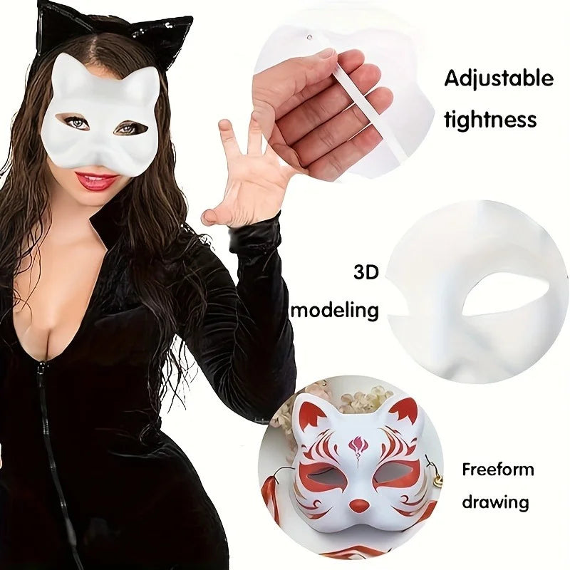 Blank Paper Cat Mask DIY Paintable Half Face Costume Mask