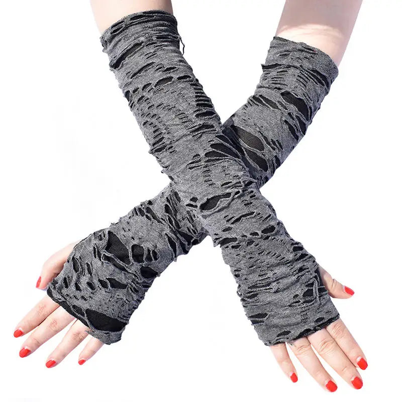 Halloween Broken Slit Gloves Black Ripped Holes Cosplay Gloves Adults Sexy Gothic Fingerless Gloves Fashion Accessories