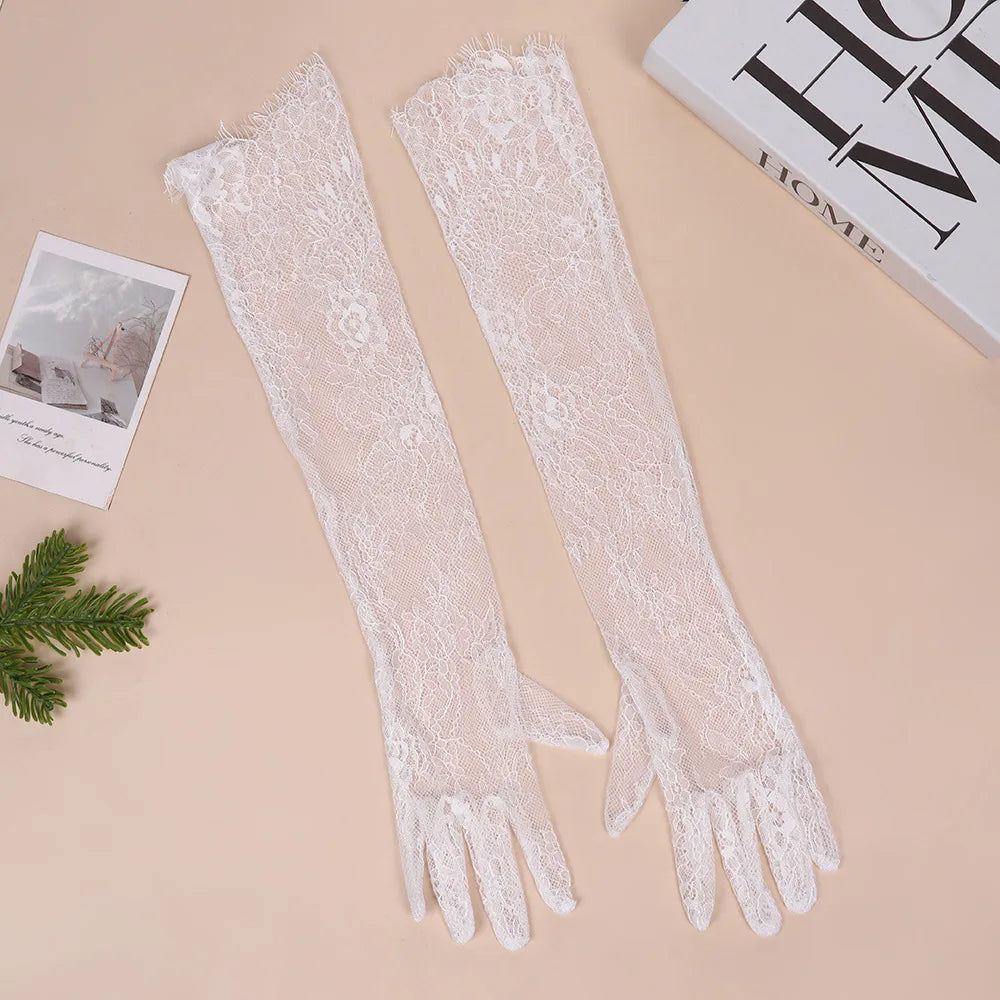Long irregular mesh gloves dress Halloween wedding etiquette party accessories lace long sleeves women's gloves