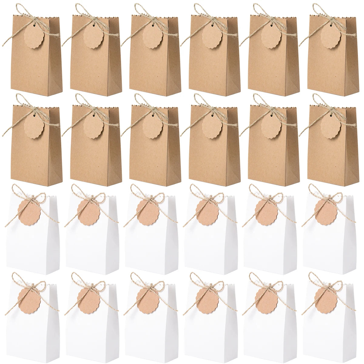 10-30pcs Retro Kraft Paper Gift Box White Brown Cookie Candy Packaging Bag with Rope Tags Birthday Wedding Party Gifts Supplies