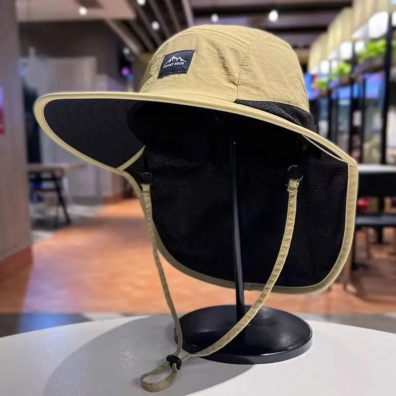 Unisex Wide Brim Sun Hat with Neck Flap & Mesh Panels