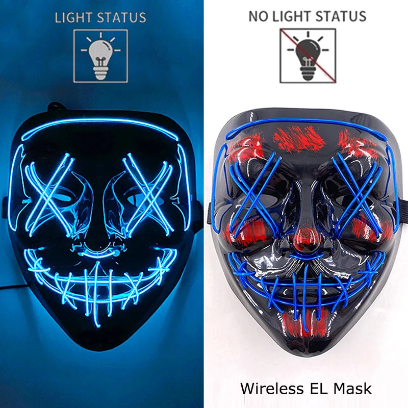 Wireless Neon LED Horror Mask for Halloween Cosplay