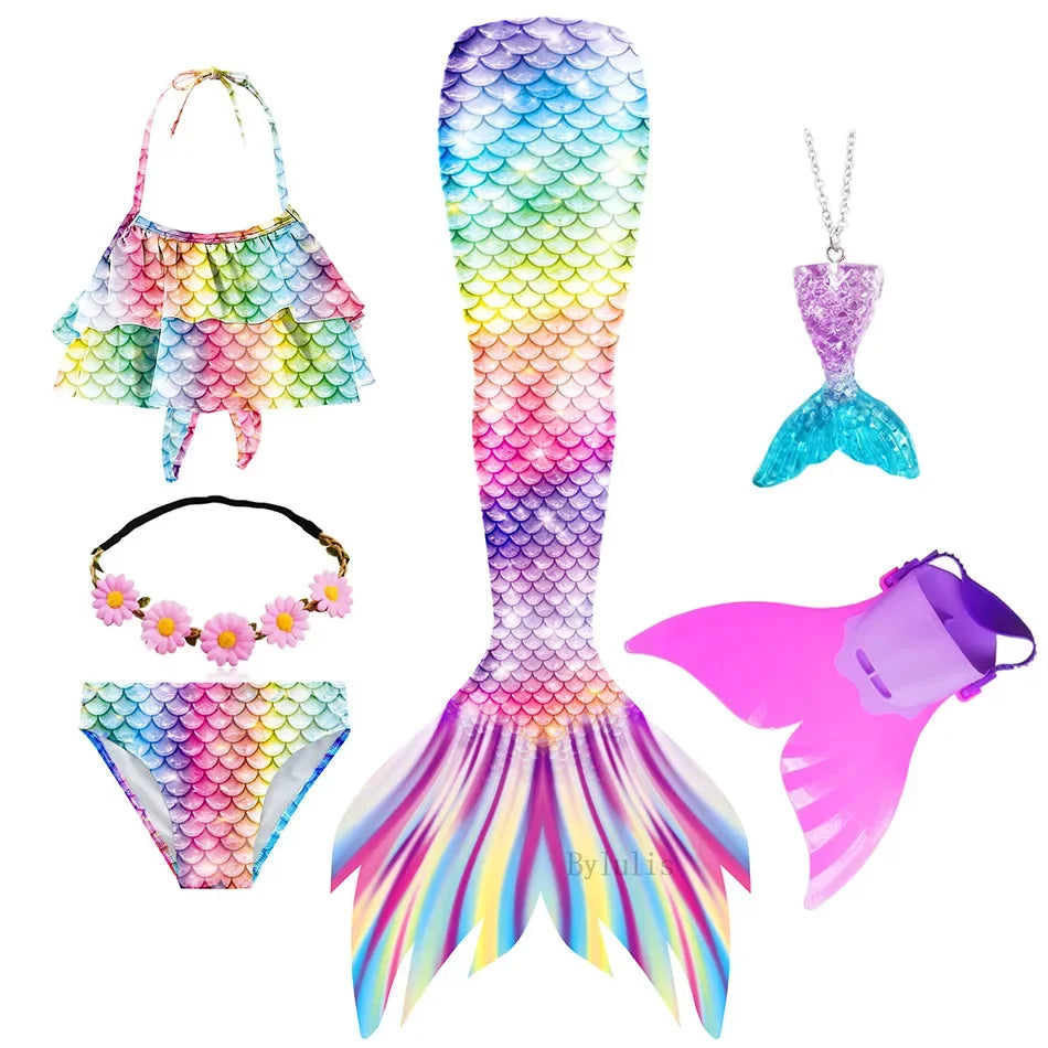 Girls Mermaid Tail Swimsuit Halloween Costume