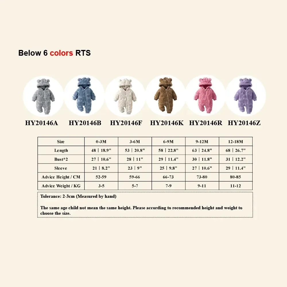 0-18Months Newborn Baby Romper Winter Thicken Flannel Warm Clothes Infant Boy Girl Oneies Pyjamas Heart-Shaped Hooded Jumpsuits