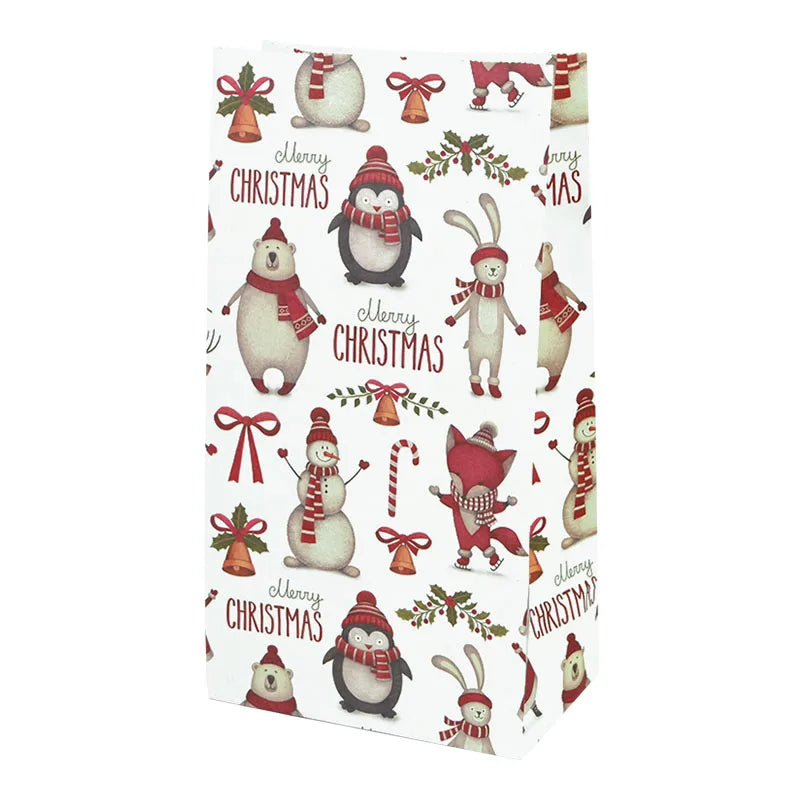 10pcs Kraft Paper Candy Cookie Bag Santa Claus Snowman Christmas Gift Packing Bags Xmas Navidad New Year Party Decor Supplies