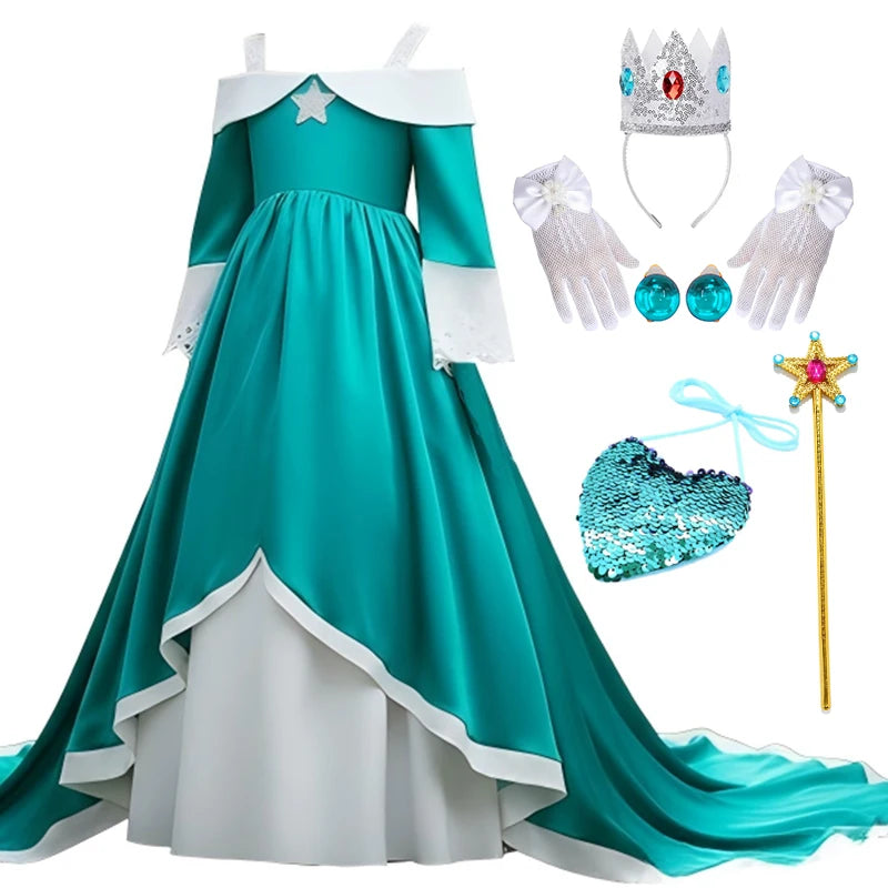 Girls Blue Galaxy Princess Long Dress Halloween Costume