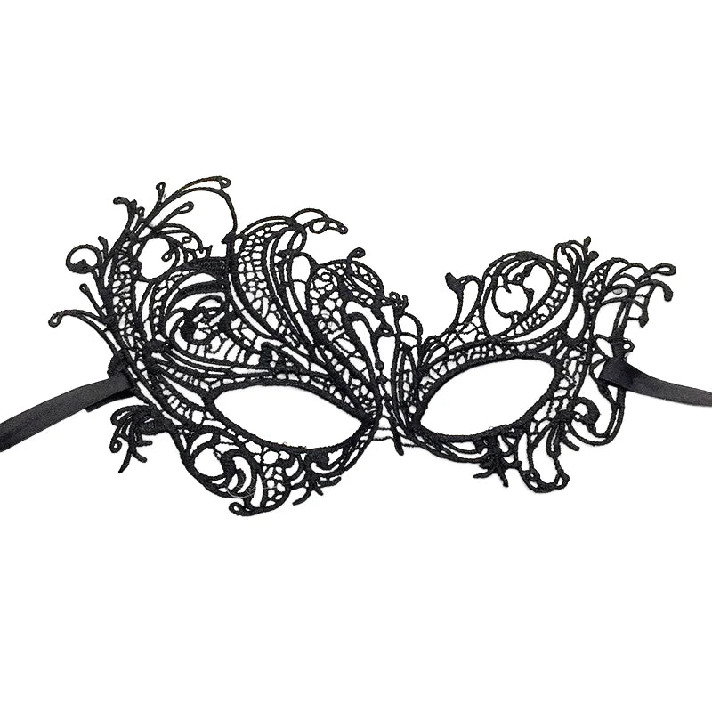 Black Lace Masquerade Eye Mask with Ribbon Ties