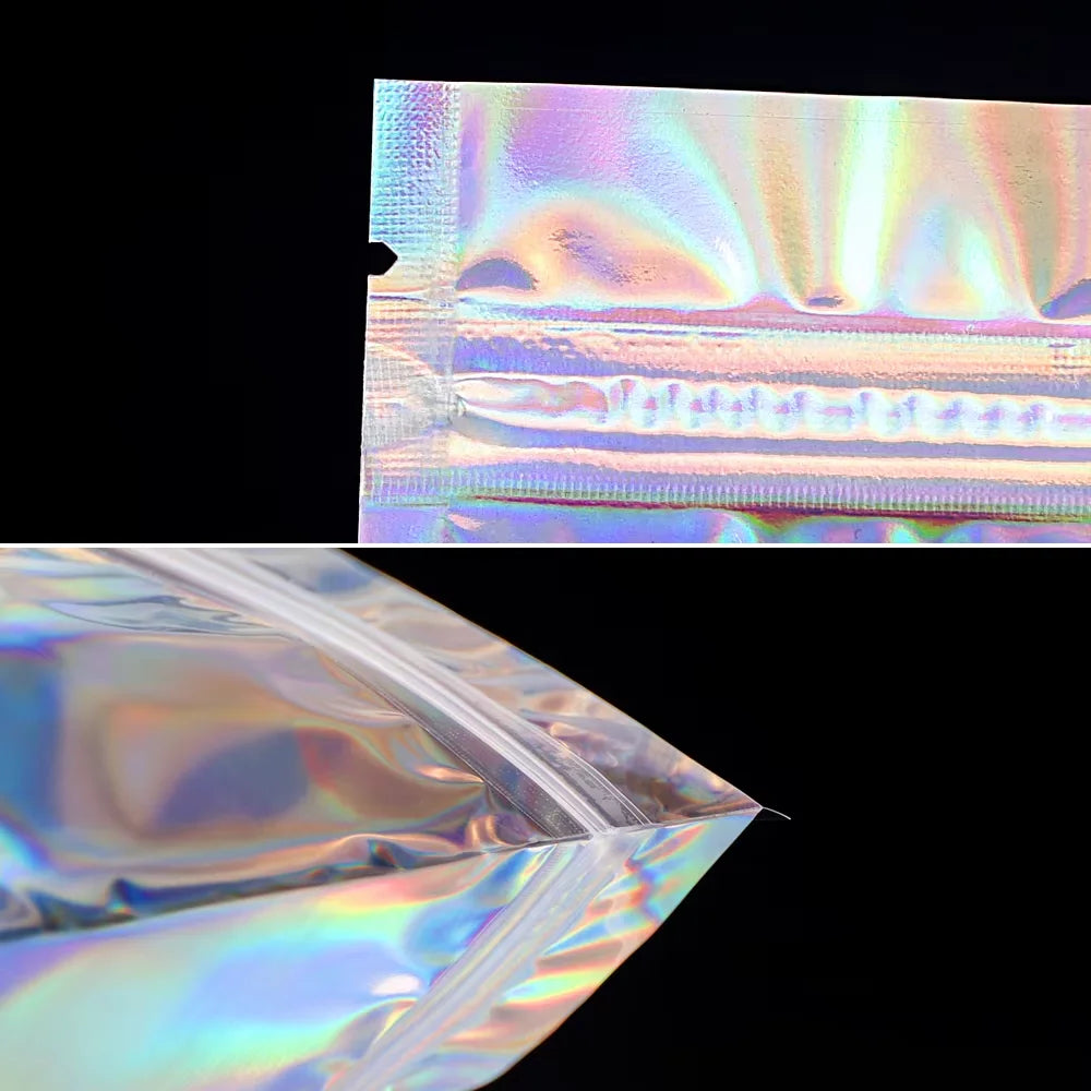 Holographic Bag Multi-size Laser Rainbow Pattern Self-sealing Bag for Candy Food Necklace Jewelry Gift Resealable Packaging Bag