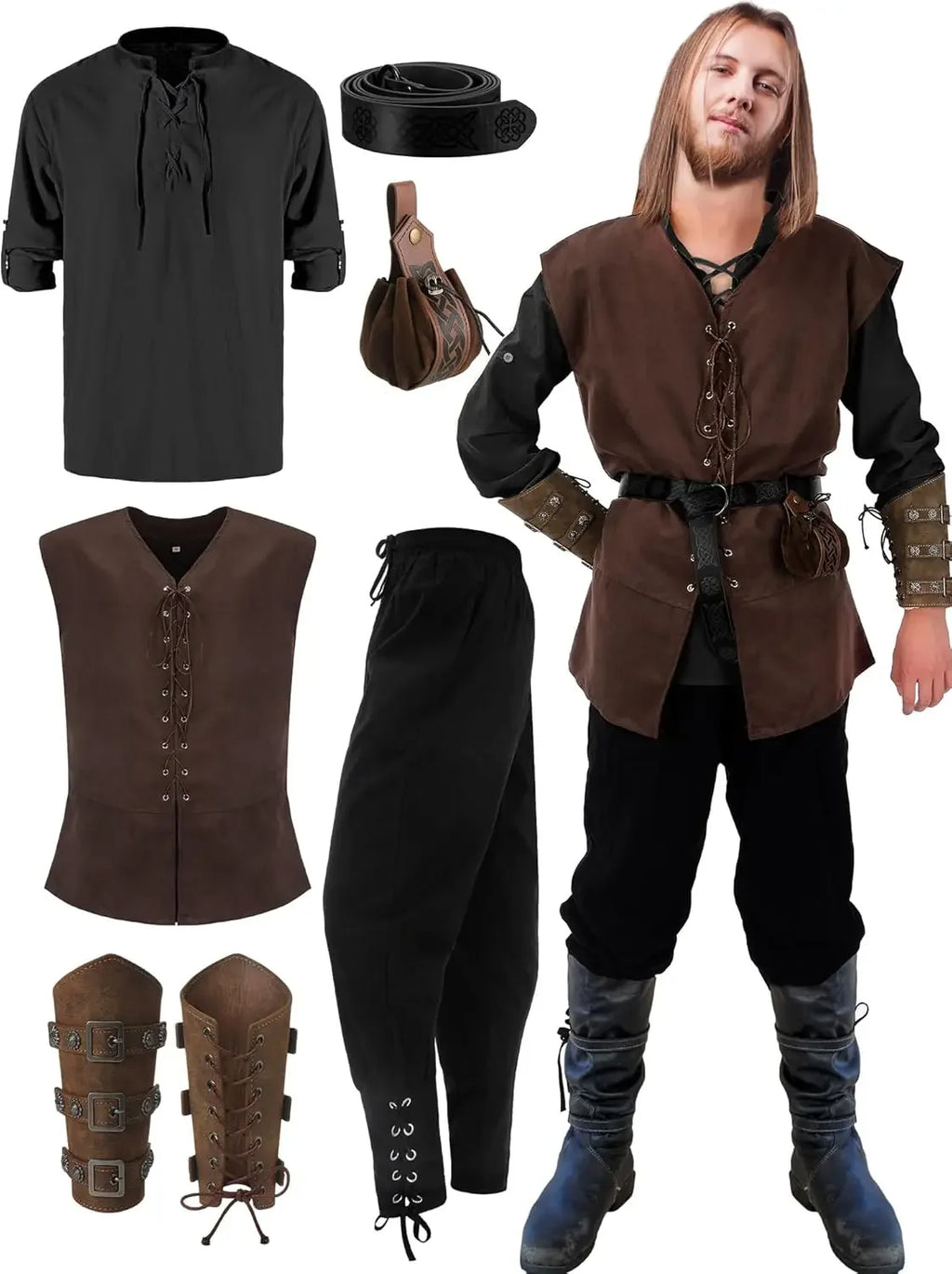 Men’s Renaissance Medieval Costume Set with Vest & Belt