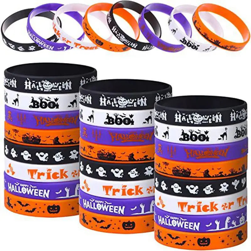 12/24pcs Happy Halloween Silicone Wristbands Kids Gifts Treat Carnival Ghost Party Favor Giveaways Pumpkin Halloween Party Toys