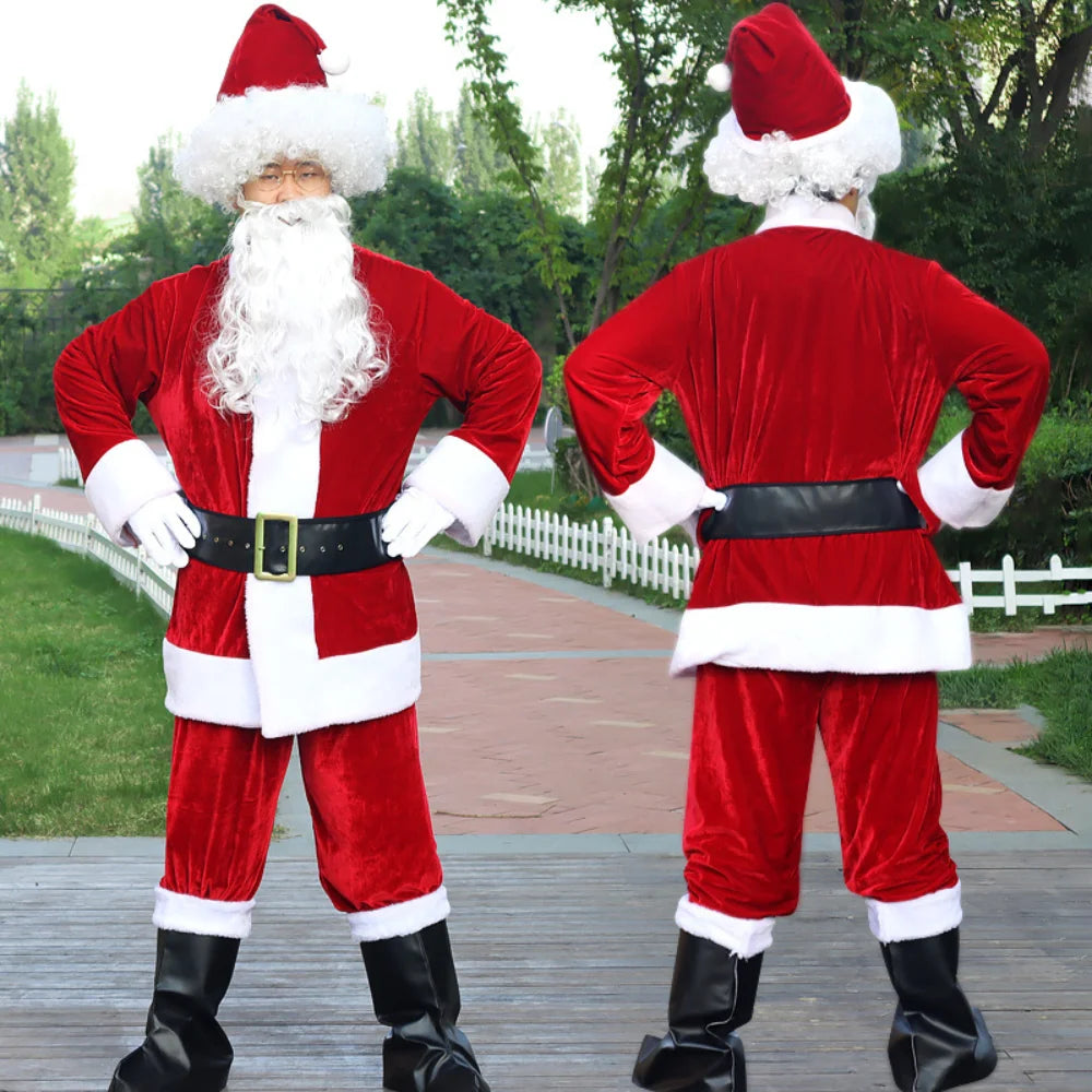 Men's Gold Velvet Santa-Inspired Christmas Costume Set