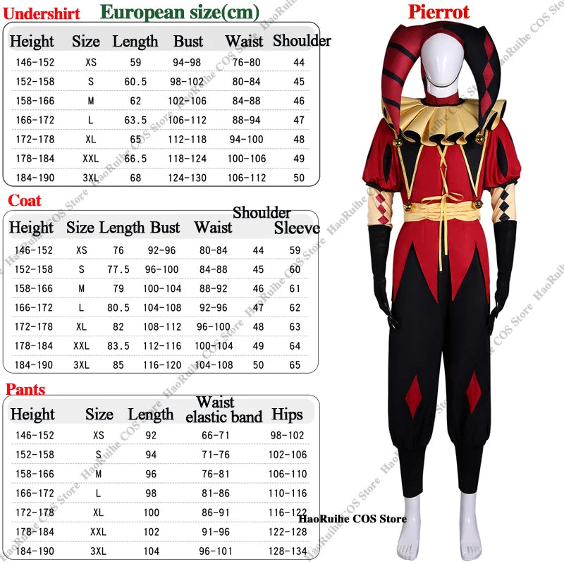 Adult Pierrot Jester Clown Costume Top Pants & Wig