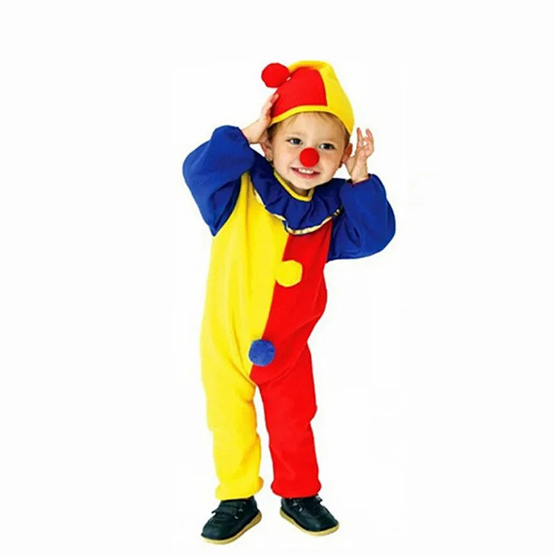 Kids Clown Circus Costume Jumpsuit with Hat for Halloween