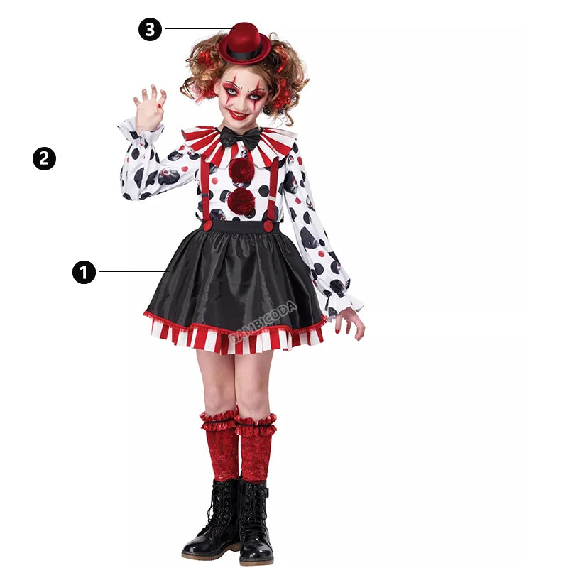 Girls Harlequin Clown Jester Costume 4–10 Years