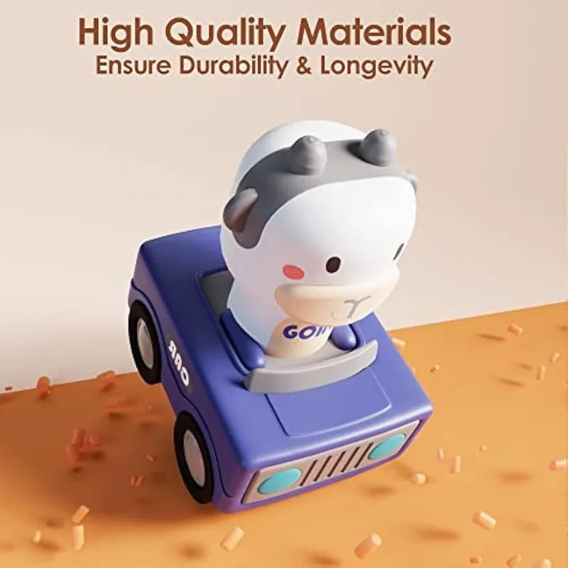 Press and Go Car Toys for Toddlers 1-3, Baby Animal Racing Cars, Infant Play Vehicle Set, Baby Push Go Friction Car Toys