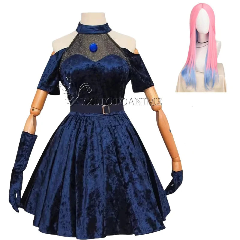 Dark Blue Anime-Inspired Cosplay Dress Wig Set