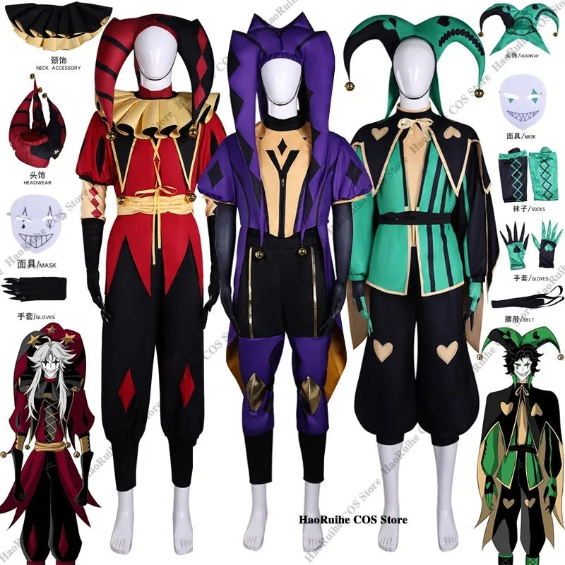 Adult Pierrot Jester Clown Costume Top Pants & Wig