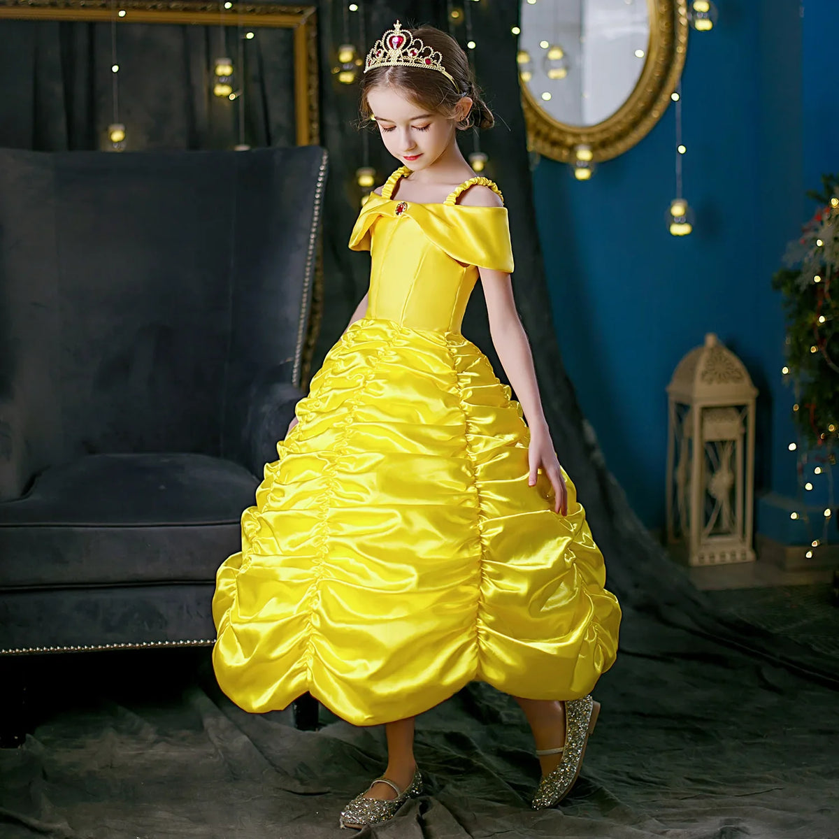 Girls Yellow Princess Dress Halloween Costume for Kids