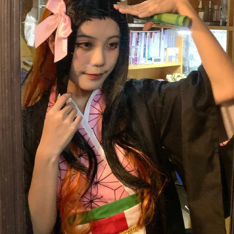 Anime-Inspired Kimono Cosplay Costume with Wig & Clogs