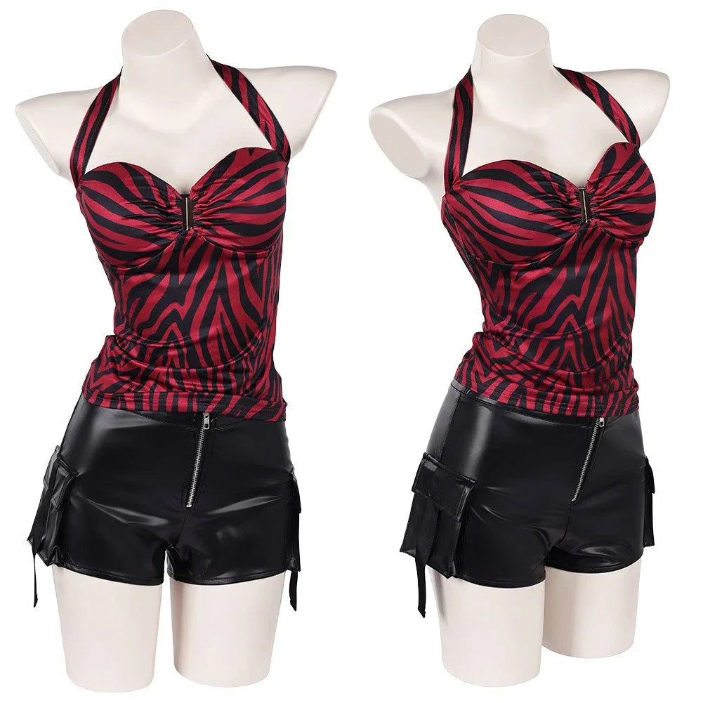 Women’s Zebra Print Punk Cosplay Costume with Cargo Shorts