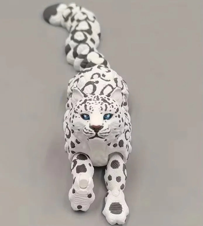 3D Printed Snow Leopard Model Simulation Multi-joint Movable Wild Animals Figurines Miniatures Home Decoration Crafts Figurines