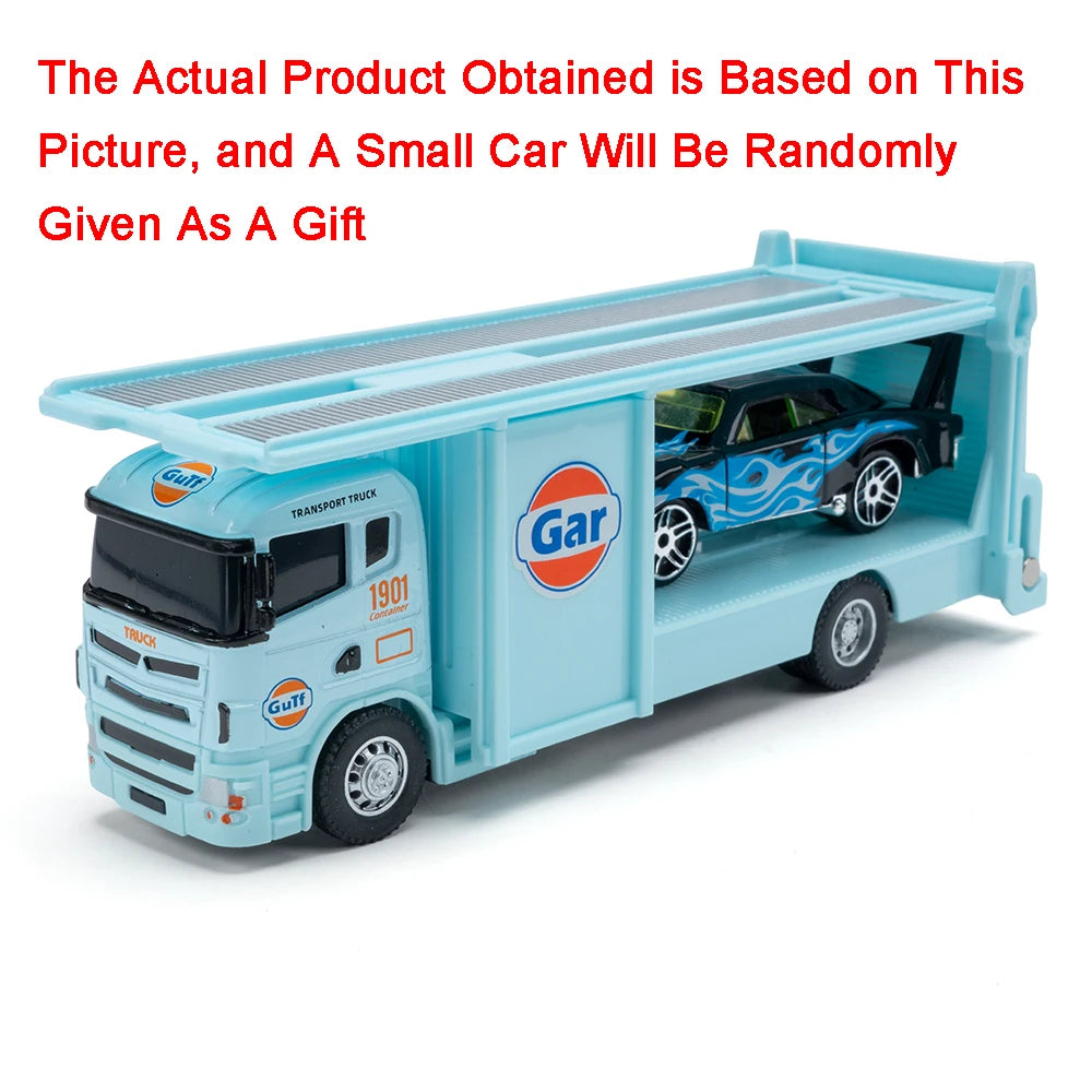 Scale 1:64 Container Alloy Trailer Model Toy Car Diecast Metal Movable Joint Pull Back Rescue Engineering Vehicles Gifts for Kid