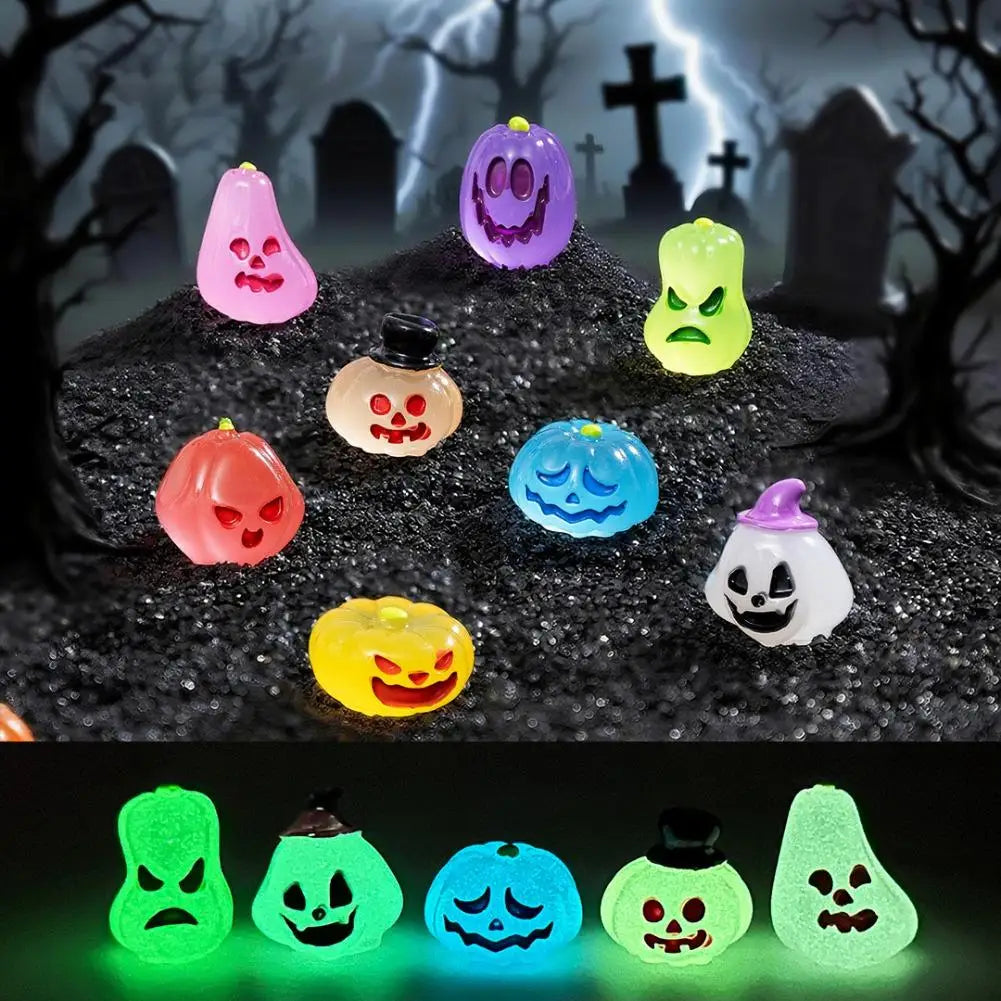 40PCS Glow in The Dark Halloween Resin Mini Figures Mini Pumpkin Ghost Ornament DIY Fairy Garden Micro Landscape Decor