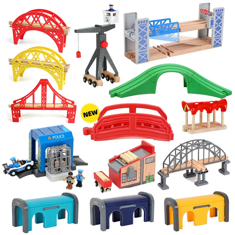 All Kinds of Wooden Train Tracks Accessories Beech Wood Railway Tracks Wooden Bridge Tunnel Fit for Wood Tracks Toys