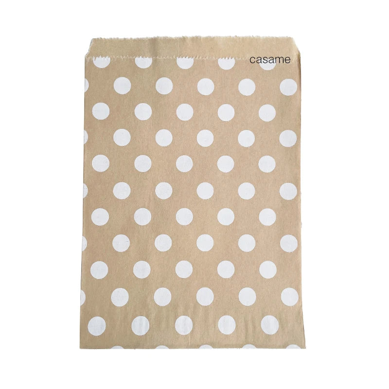 50pcs 15*10CM Wave Dot Kraft Paper Candy Biscuit Bags Packing Pouch Popcorn Bag Birthday Wrapping Supplies Pastry Tool