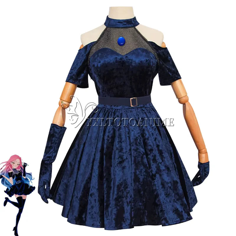 Dark Blue Anime-Inspired Cosplay Dress Wig Set