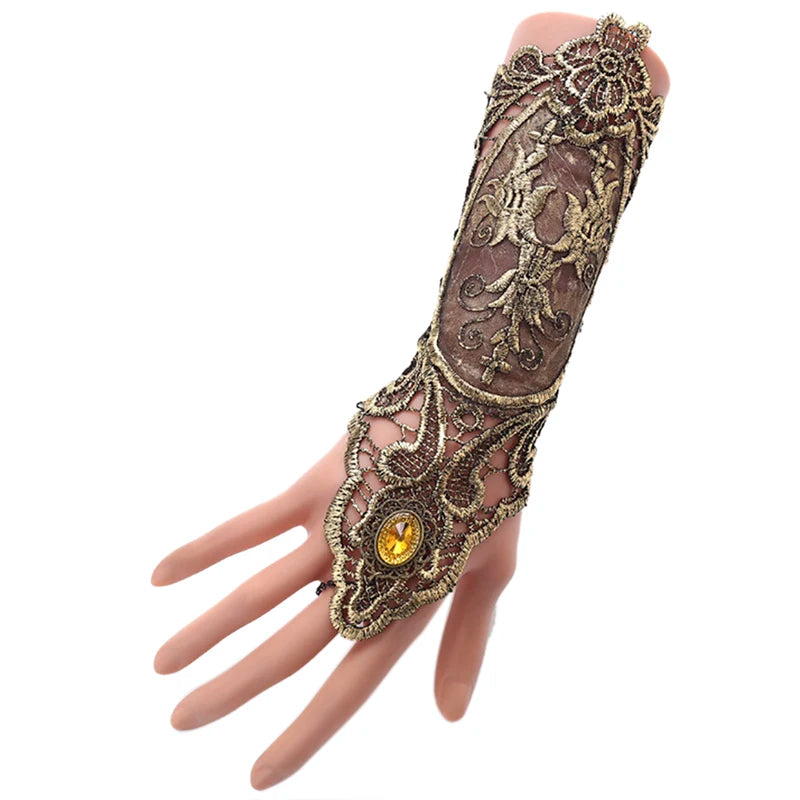 Black Gothic Lace Fingerless Glove Cuff Arm Warmer