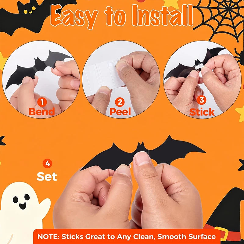 12Pcs/set Halloween 3D Black Bat Wall Stickers For Home Room Decoration Scary Props Kids Party Favors Wall Decals Window Sticker
