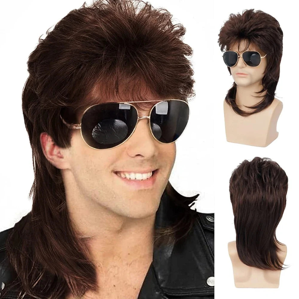 Men's Curly Mullet Wig Synthetic Hair 70s 80s Retro Costume