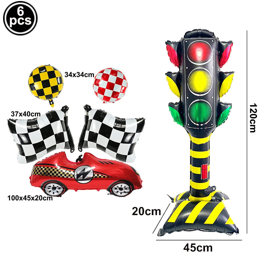 Racing Car Balloon Traffic Cone Balloon Tire Wheel Balloons Black White Checkered Race Car Theme Kids Birthday Party Decorations
