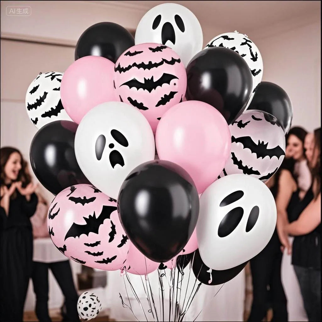 20Pcs Pink Halloween Balloons Ghost Balloon Black Latex Balloons Bat Confetti Ballon for Birthday Halloween Party Decorations