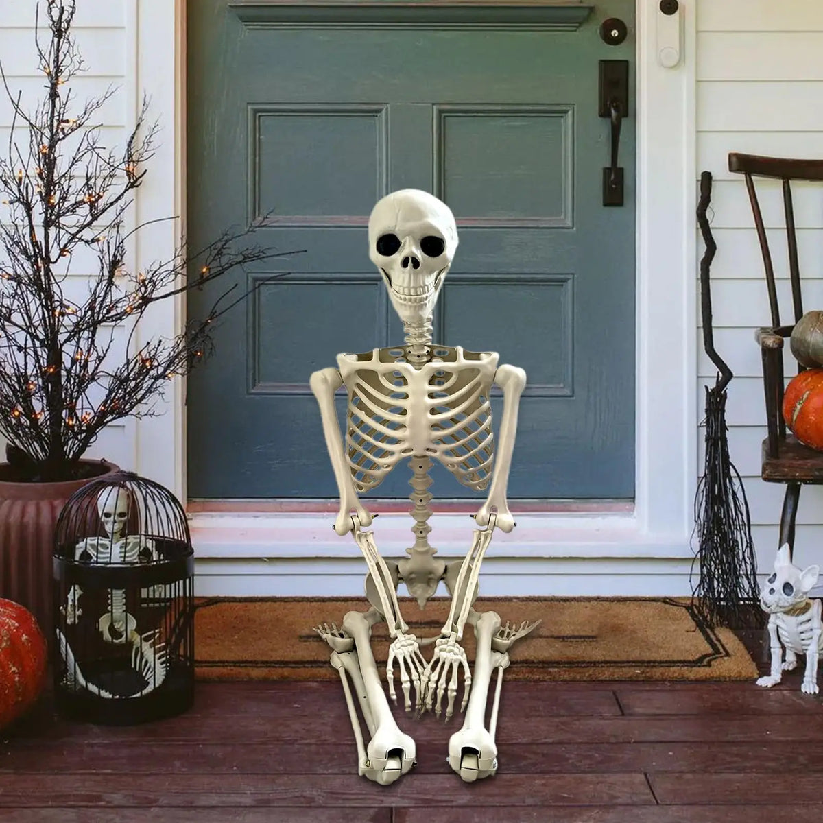 Halloween Realistic Body Bones  with Posable Joints Simulation Skull Ornament Haunted House Horror Props Garden Decor Decorative