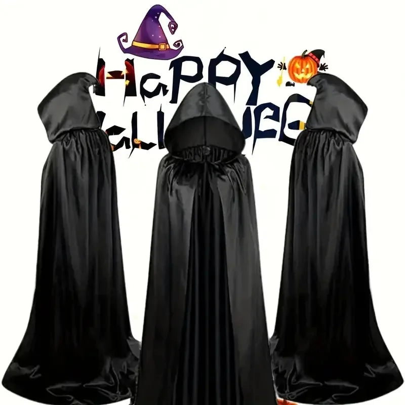 Black Hooded Halloween Cloak Long Witch Cape