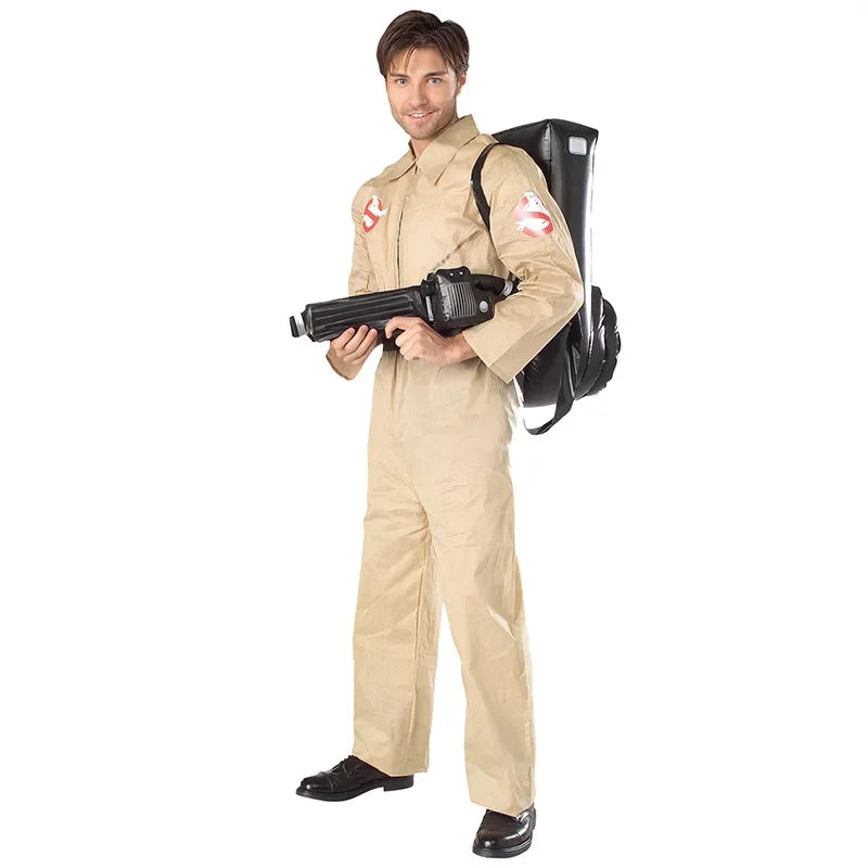 Adult Ghost Hunter Jumpsuit Costume with Bag for Halloween