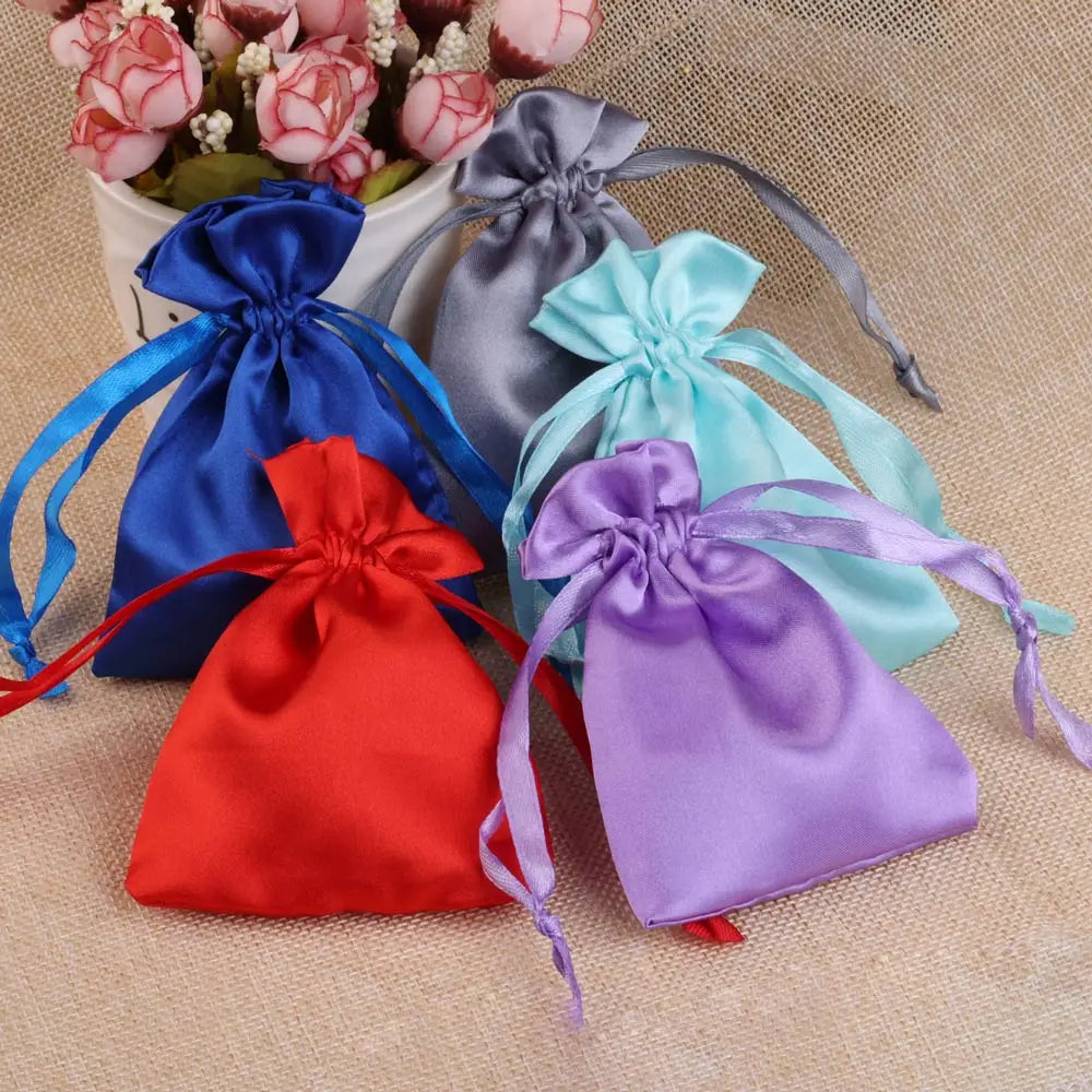 10/25/50pcs/lot Silk Jewelry Gift Bag Satin Drawstring Pouch For Wedding Party Candy Bag Luxury Jewelry Packing