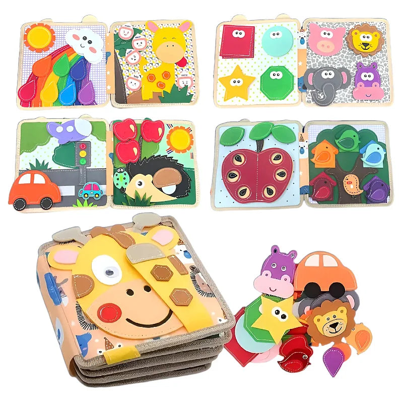 Montessori Toy Giraffe Busy Board 3D Felt Book For Fine Motor Skills Early Education Habits Knowledge Developing