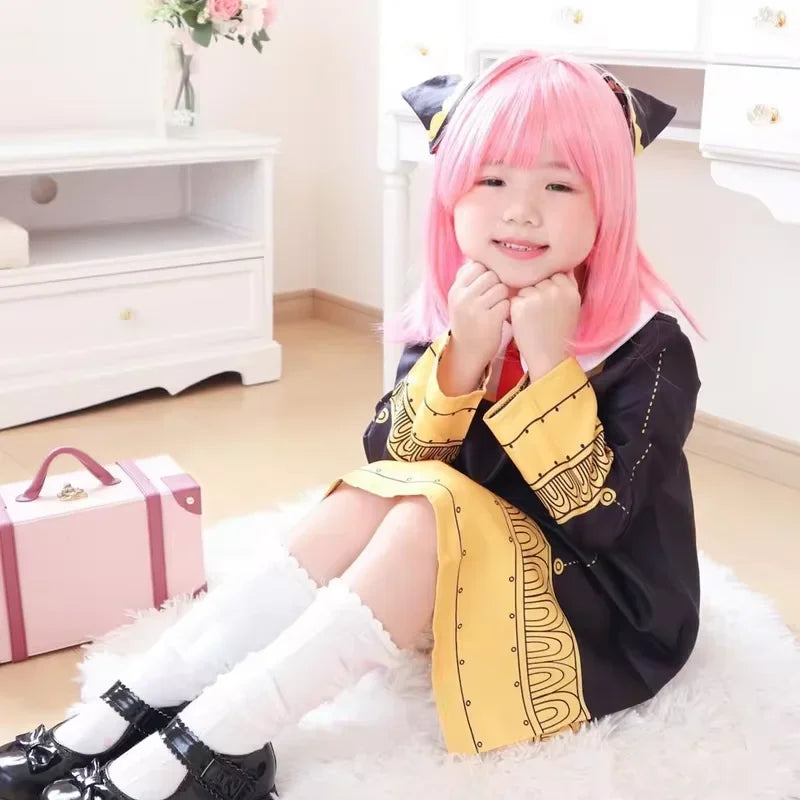 Anime-Inspired Black Dress Cosplay Costume with Pink Wig