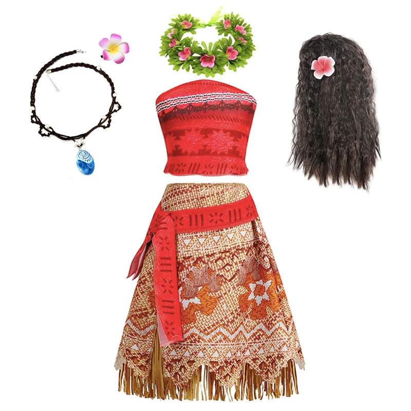 Girls Island Princess Costume Dress with Headwear & Necklace