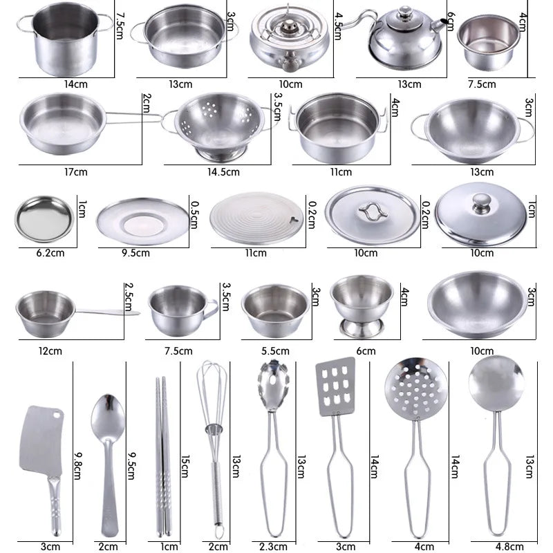 MINI Kitchen Utensils Toys Set For Kids Girl Stainless Steel Can Hold Food Cooking Kitchen Toys Education Pretend Play
