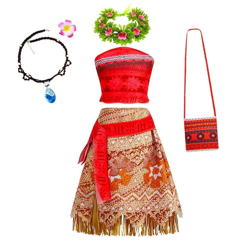 Girls Island Princess Costume Dress with Headwear & Necklace