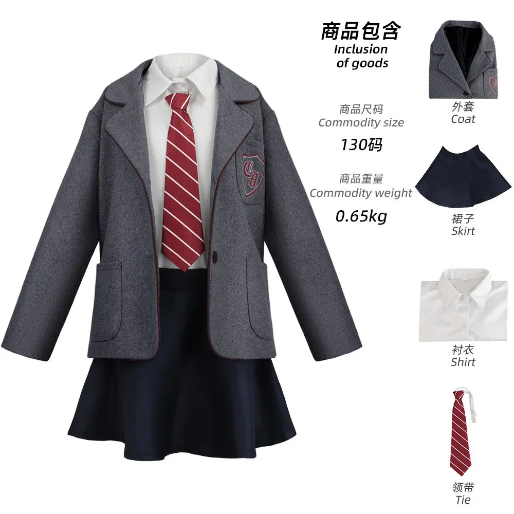 Girls School Uniform Cosplay Costume with Coat, Skirt & Tie