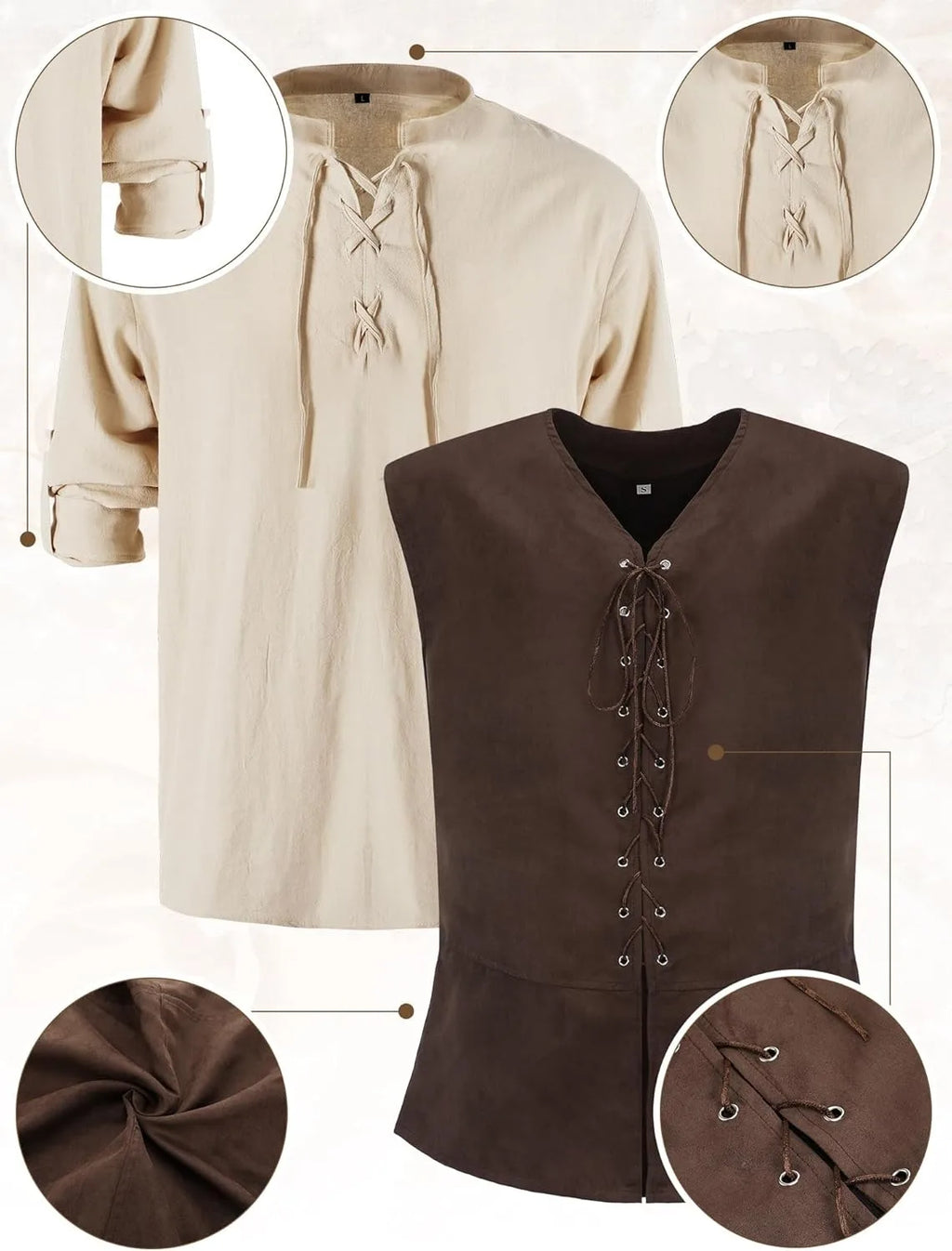 Men’s Renaissance Medieval Costume Set with Vest & Belt