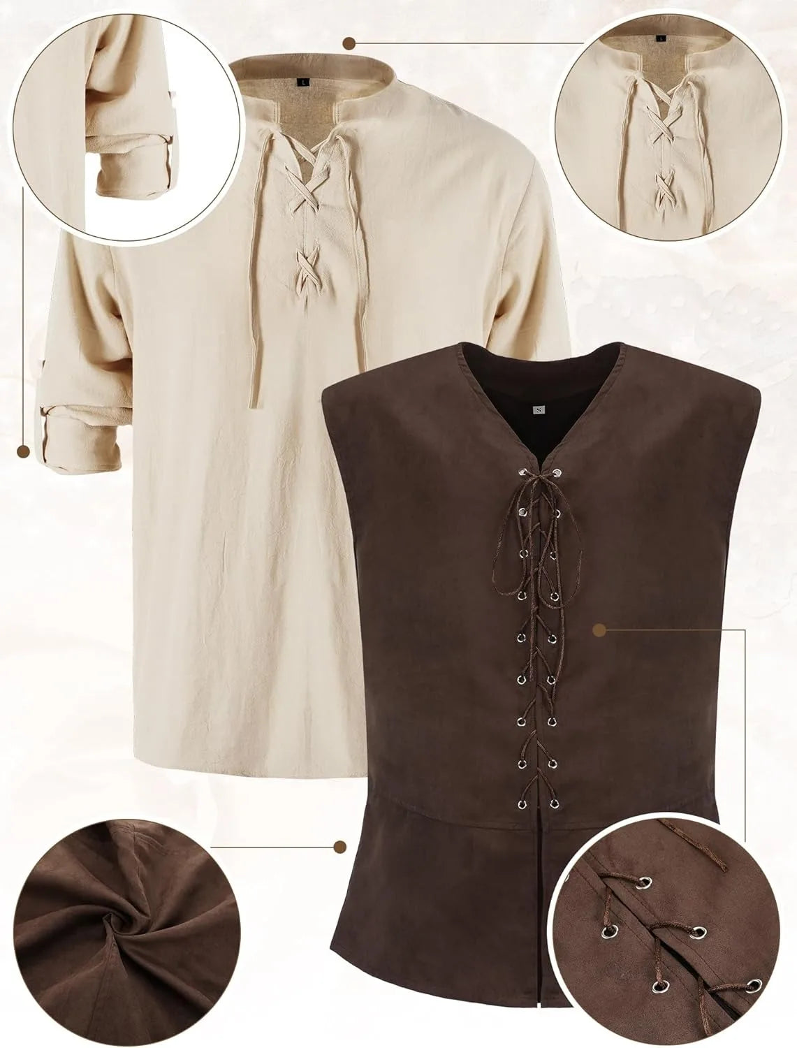 Men’s Renaissance Medieval Costume Set with Vest & Belt