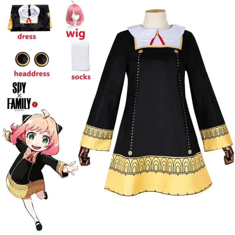 Anime-Inspired Black Dress Cosplay Costume with Pink Wig