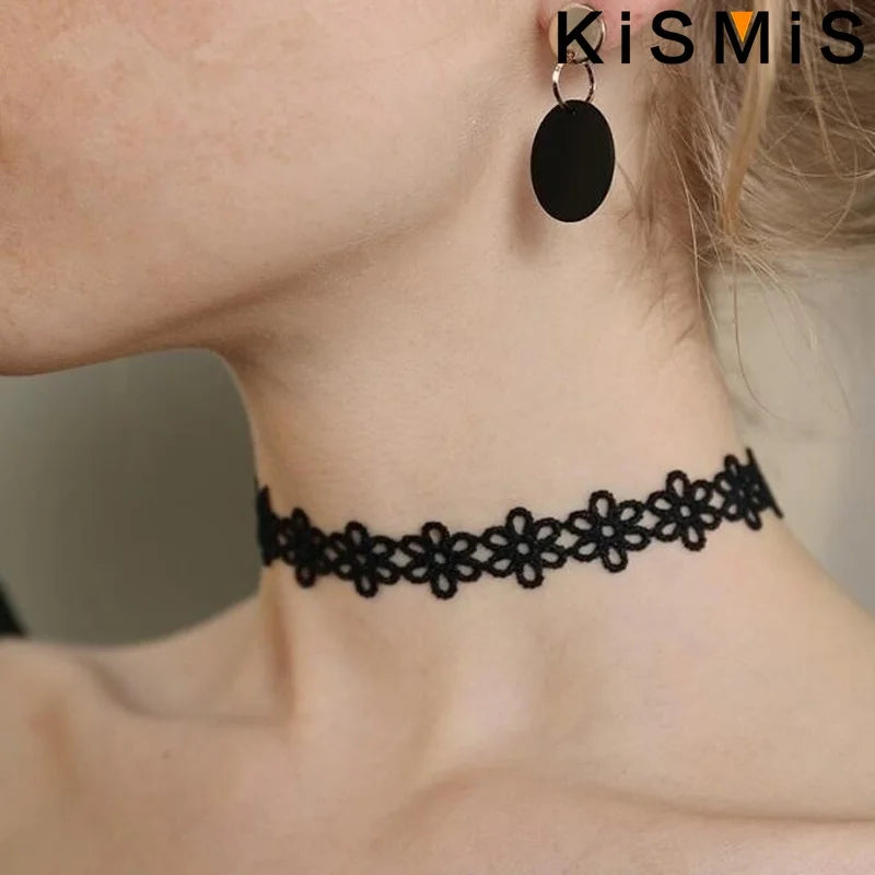 6-Piece Black Lace Choker Necklace Set Gothic Punk Style